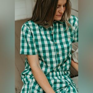 Fin & Vince Woven Women’s Button Up Jade Check Top